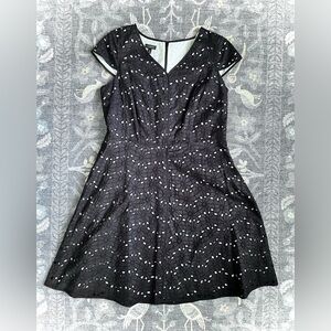 Talbots Black A-Line Eyelet Cocktail Dress with Cap Sleeves